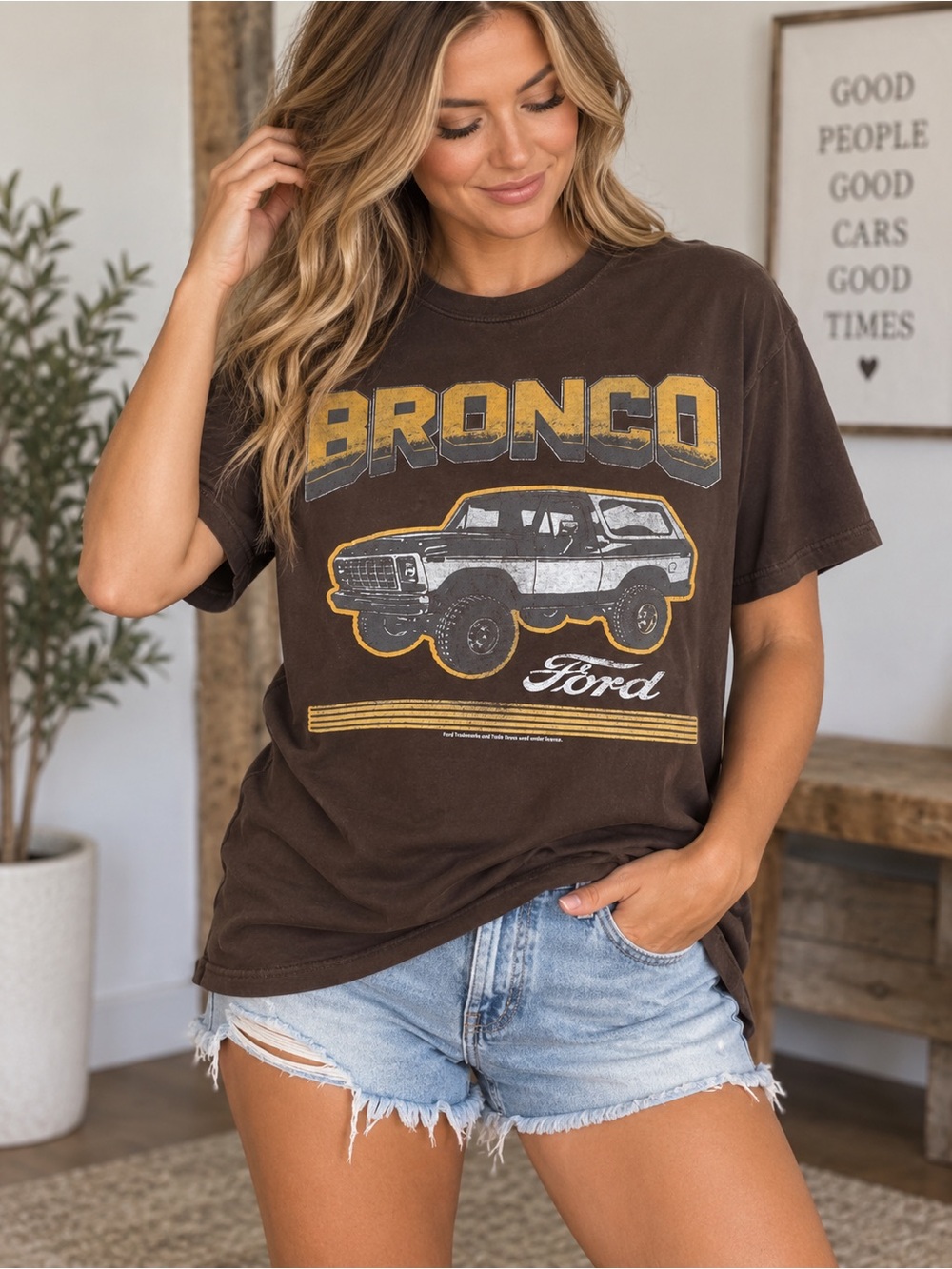 Ford Brown Bronco Graphic Tee with Yellow Accents